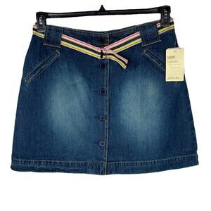 St. John’s Bay SZ 14 Mini Denim Skort Pockets Belted Dark Vintage Wash Zip-Fly